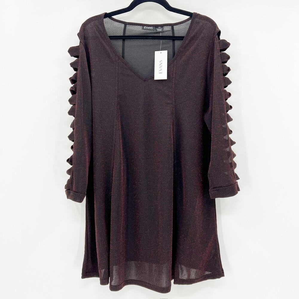 NWT Evans Women's Maroon Cutout Sleeves V Neck Tunic Blouse Top Size 20